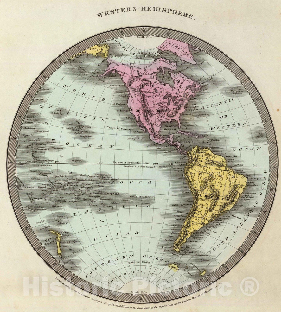 Historic Map : 1835 Western Hemisphere. - Vintage Wall Art