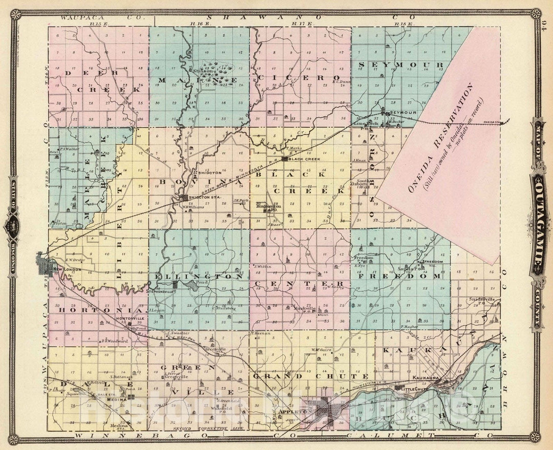 Historic Map : 1878 Map of Outagamie County, State of Wisconsin. - Vintage Wall Art