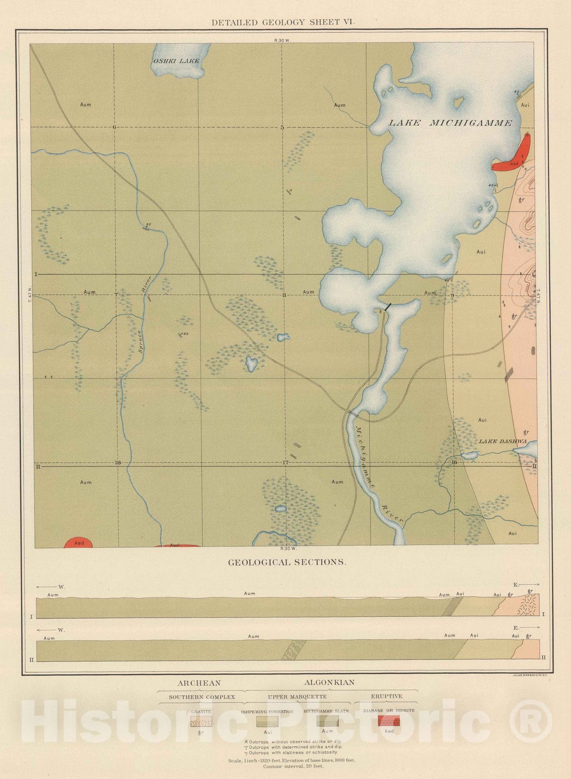 Historic Map : Geologic Atlas - 1896 Detailed Geology Sheet VI. - Vintage Wall Art