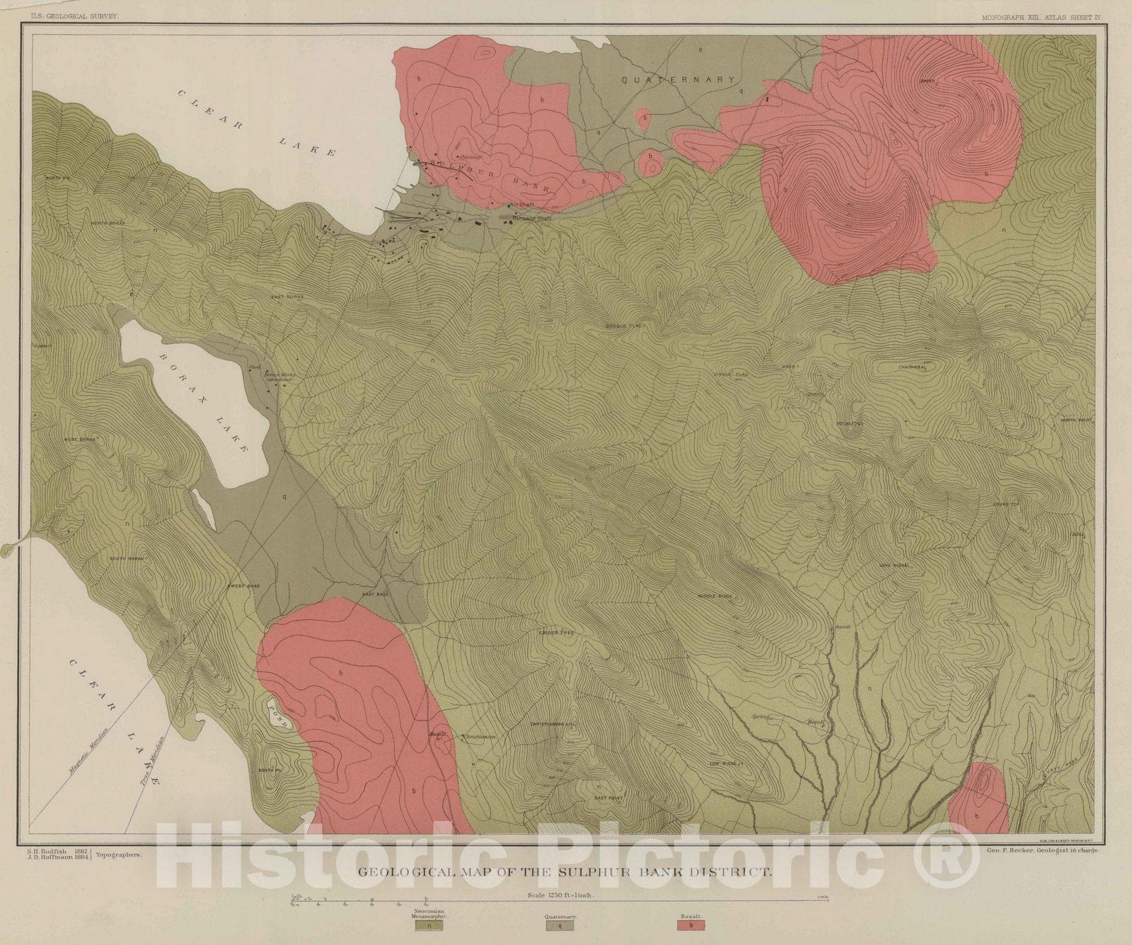 Historic Map : Geologic Atlas - 1887 Geological Map of the Sulphur Bank District. - Vintage Wall Art