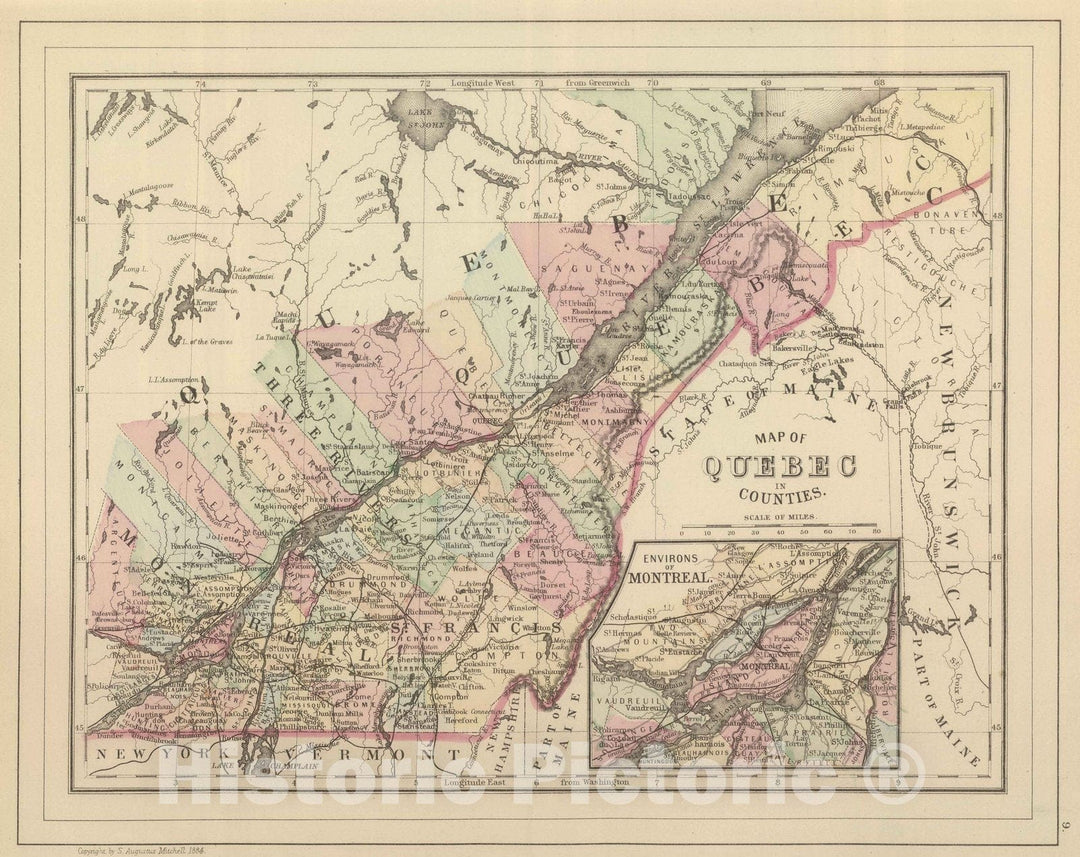 Historic Map : 1884 Quebec : Vintage Wall Art