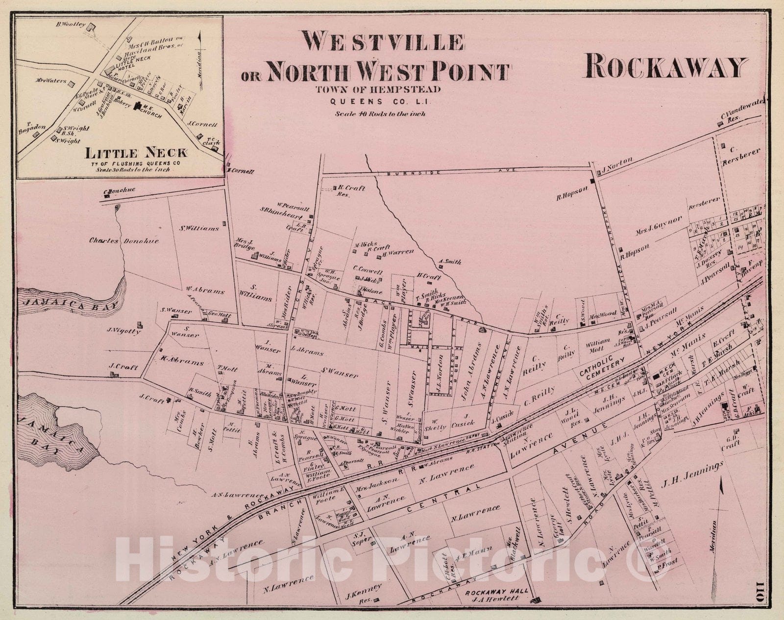 Historic Map : 1873 Westville or North West Point, in Hempstead. Long Island. - Vintage Wall Art