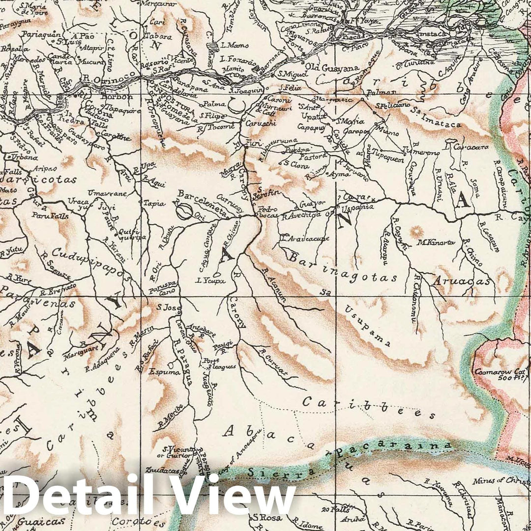 Historic Map : National Atlas - 1832 Part of Venezuela, Guiana by Arrowsmith. - Vintage Wall Art