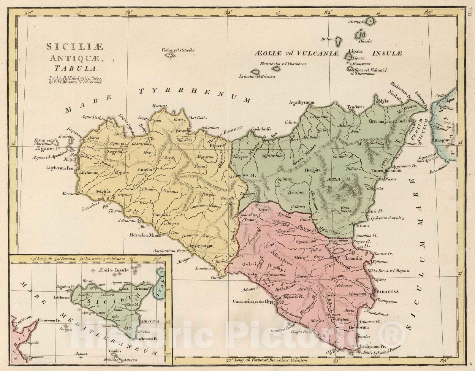 Historic Map : Sicily 1800 Siciliiae Antiquae Tabula (Sicily). , Vintage Wall Art