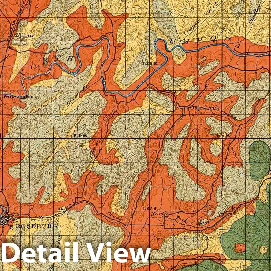 Historic Map : Geologic Atlas - 1900 Plate CXXVIII. Roseburg Quadrangle, Oregon, Land Classification and Density of Standing Timber. - Vintage Wall Art