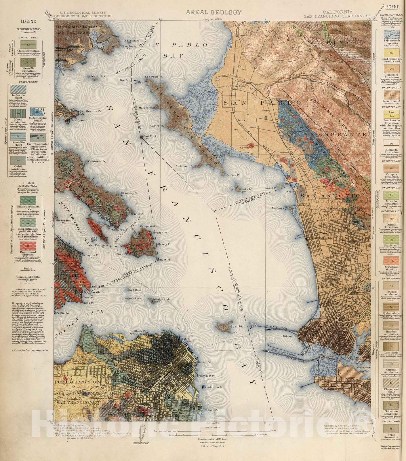 Historic Map : Geologic Atlas - 1913 San Francisco Quadrangle. Areal Geology. - Vintage Wall Art