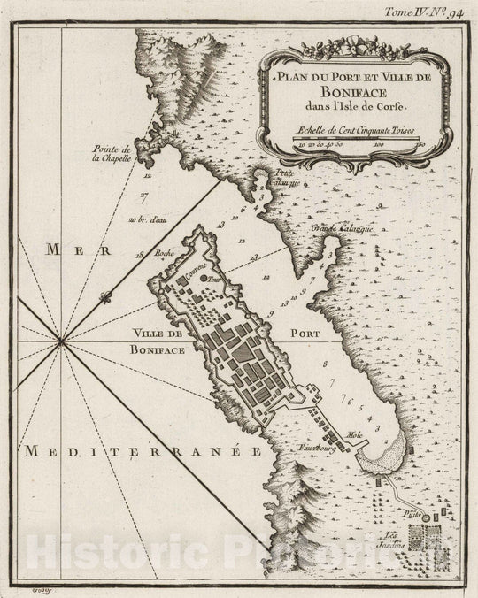 Historic Map : France, Corsica, Europe 1764 Plan du Port et Ville de Boniface dans l'Isle de Corse , Vintage Wall Art