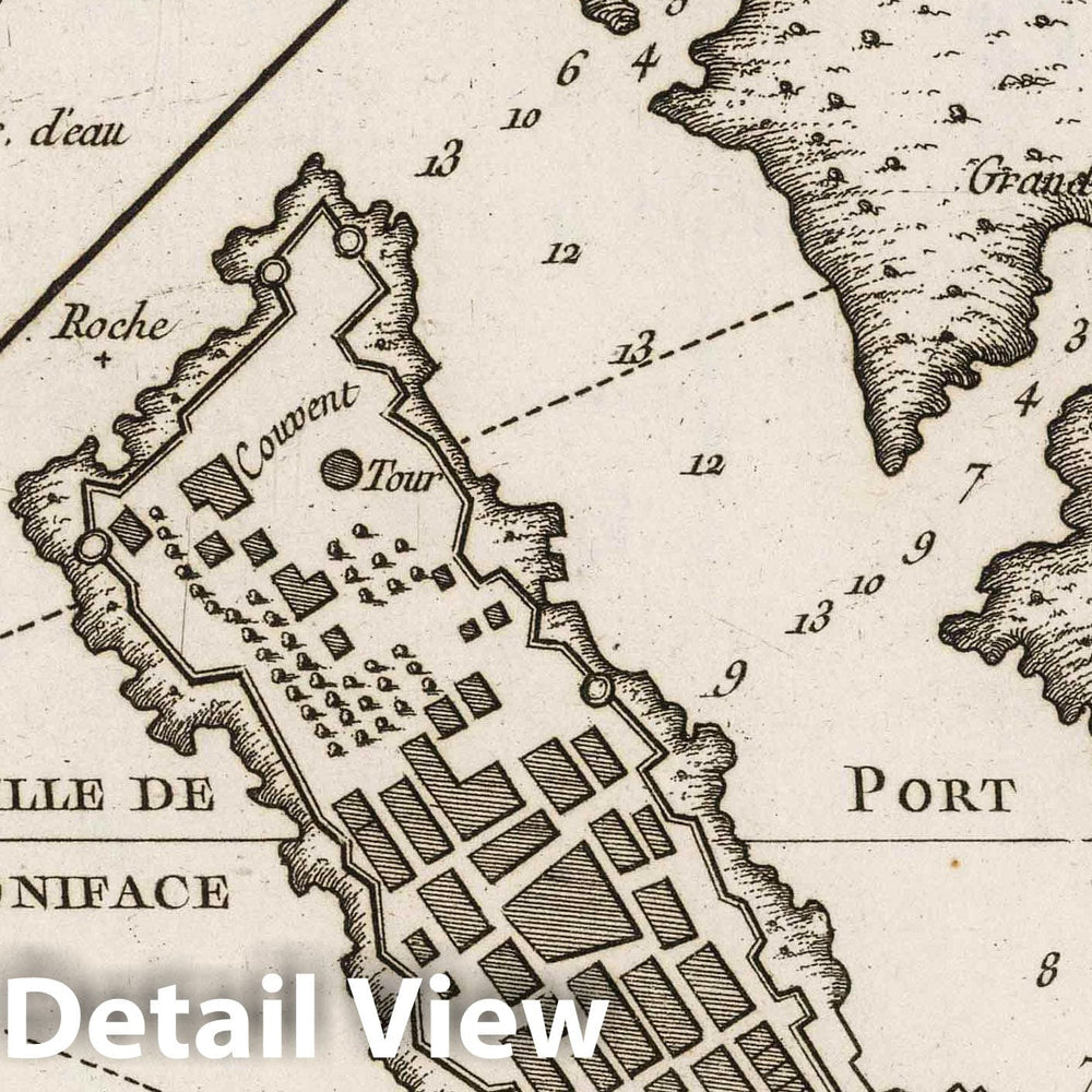 Historic Map : France, Corsica, Europe 1764 Plan du Port et Ville de Boniface dans l'Isle de Corse , Vintage Wall Art