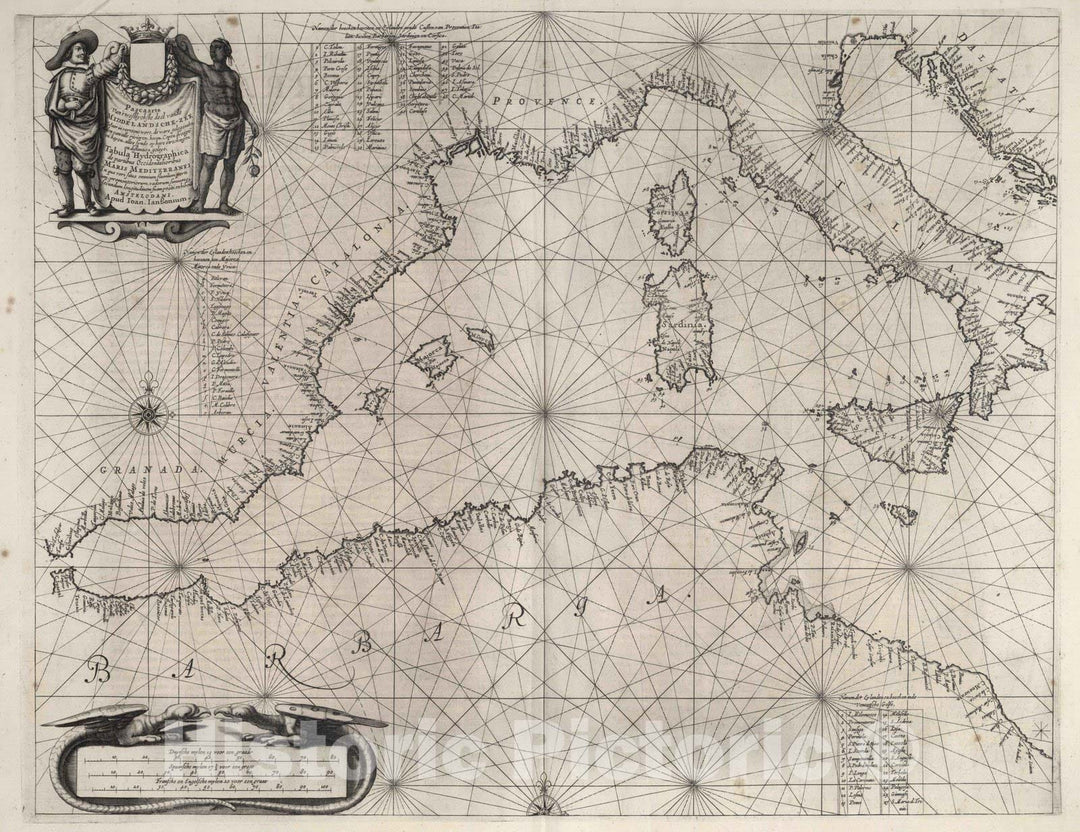 Historic Map : Western Mediterranean Sea 1650 Pascaarte Middelandsche Zee, Tabula Hydrographica, Maris Mediterranei. v1 , Vintage Wall Art