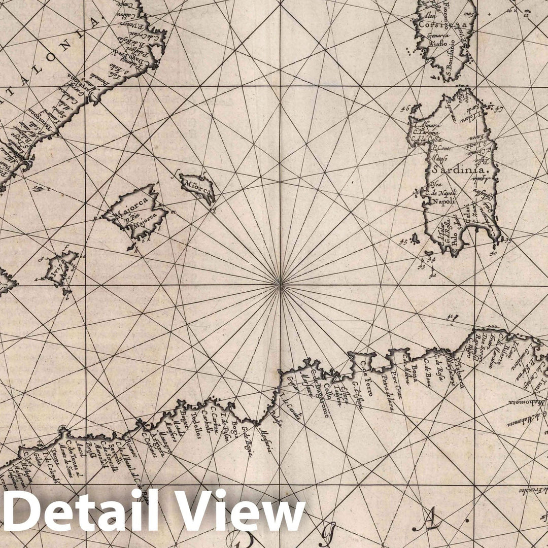 Historic Map : Western Mediterranean Sea 1650 Pascaarte Middelandsche Zee, Tabula Hydrographica, Maris Mediterranei. v1 , Vintage Wall Art