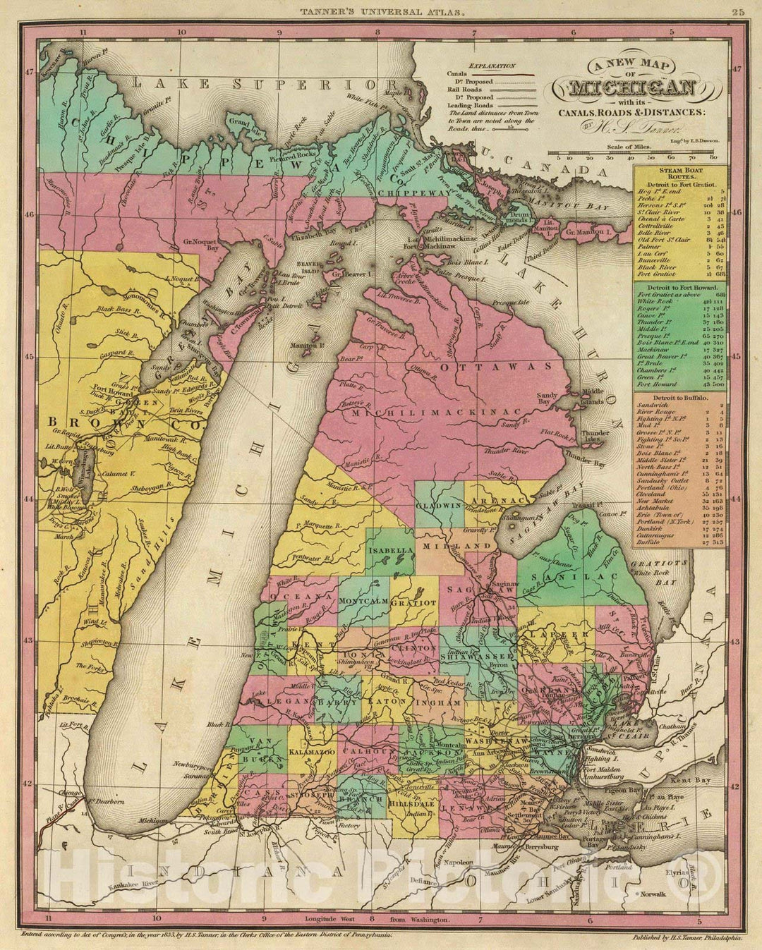 Historic Map : 1836 New Map Of Michigan. - Vintage Wall Art