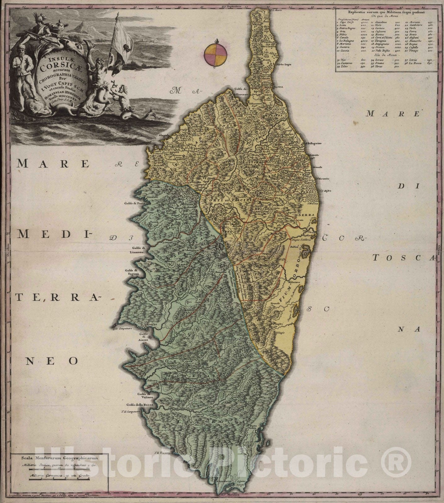 Historic Map : Corsica 1735 Insulae Corsica. , Vintage Wall Art