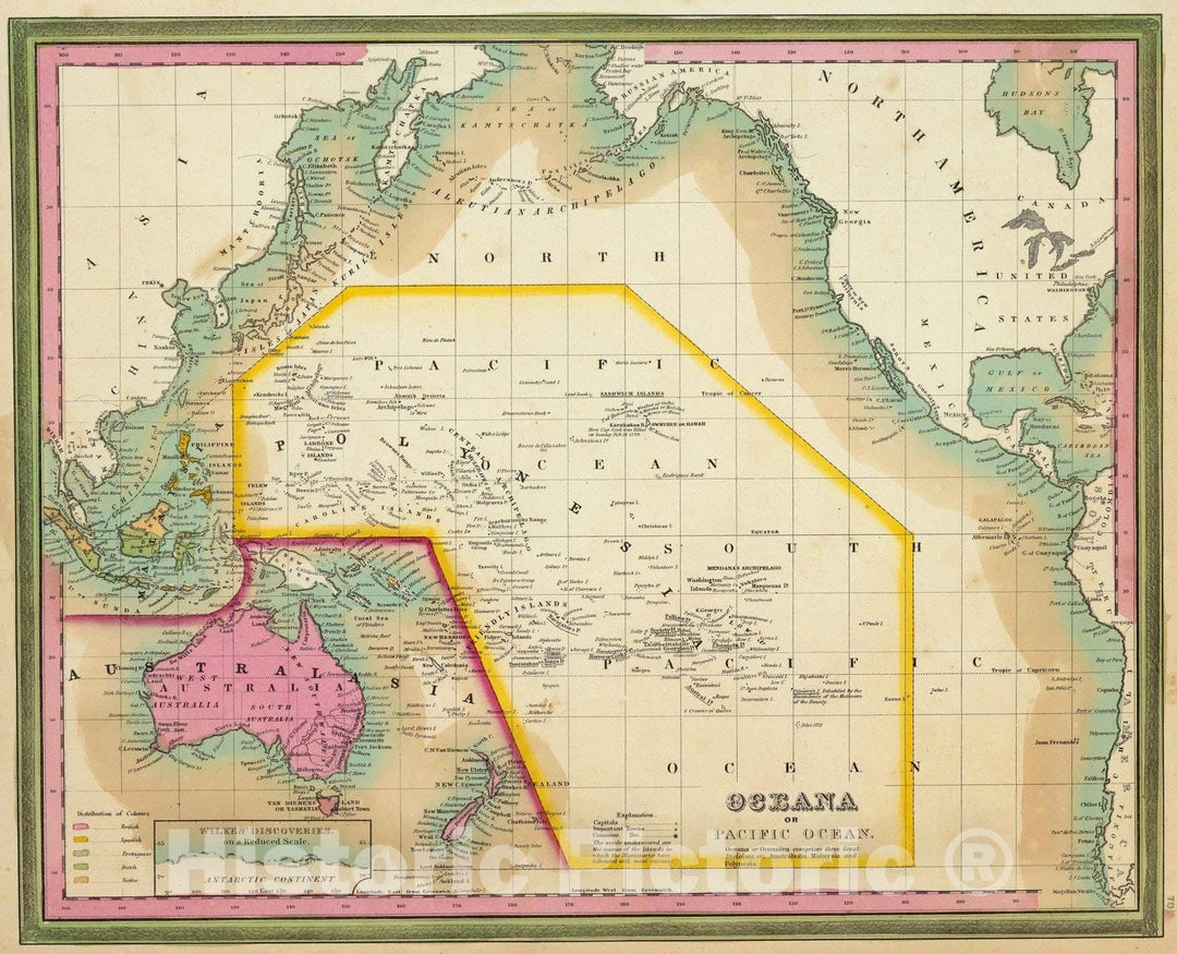 Historic Map : 1846 Oceana Or Pacific Ocean. - Vintage Wall Art