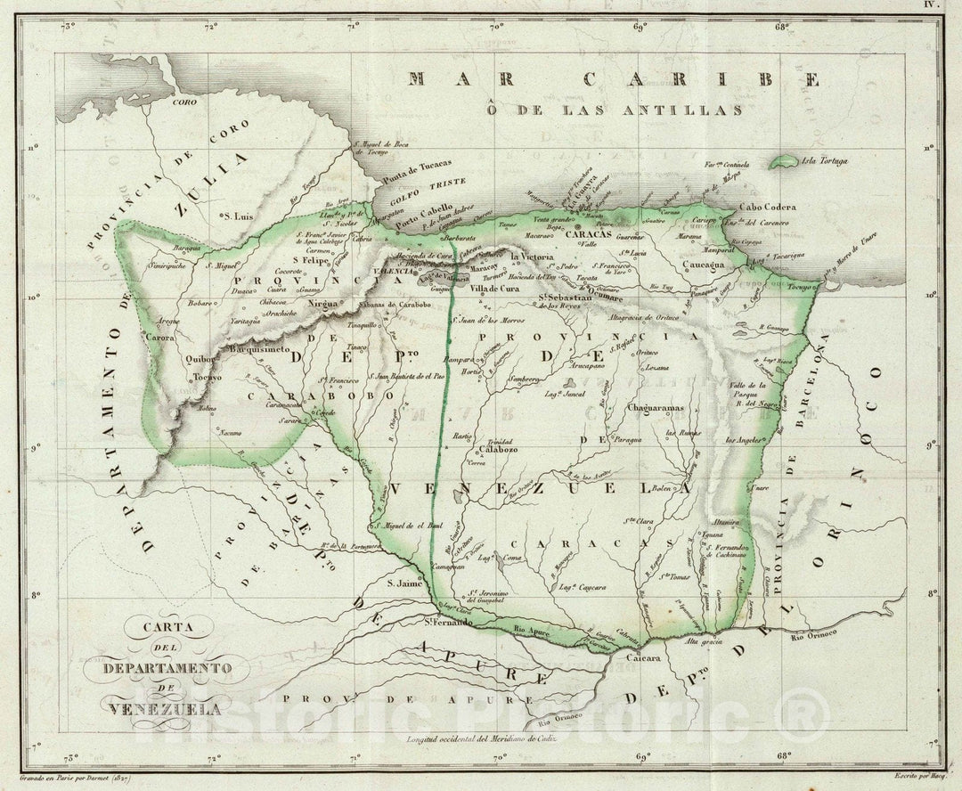 Historic Map : Venezuela, 1827 Venezuela. , Vintage Wall Art