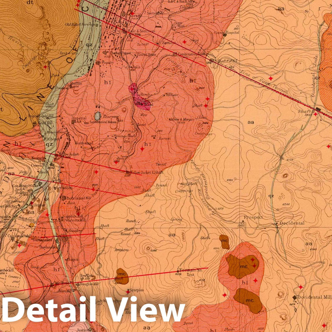 Historic Map : Geologic Atlas - 1882 Geological Map of the Washoe District. - Vintage Wall Art