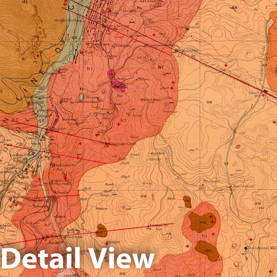 Historic Map : Geologic Atlas - 1882 Geological Map of the Washoe District. - Vintage Wall Art