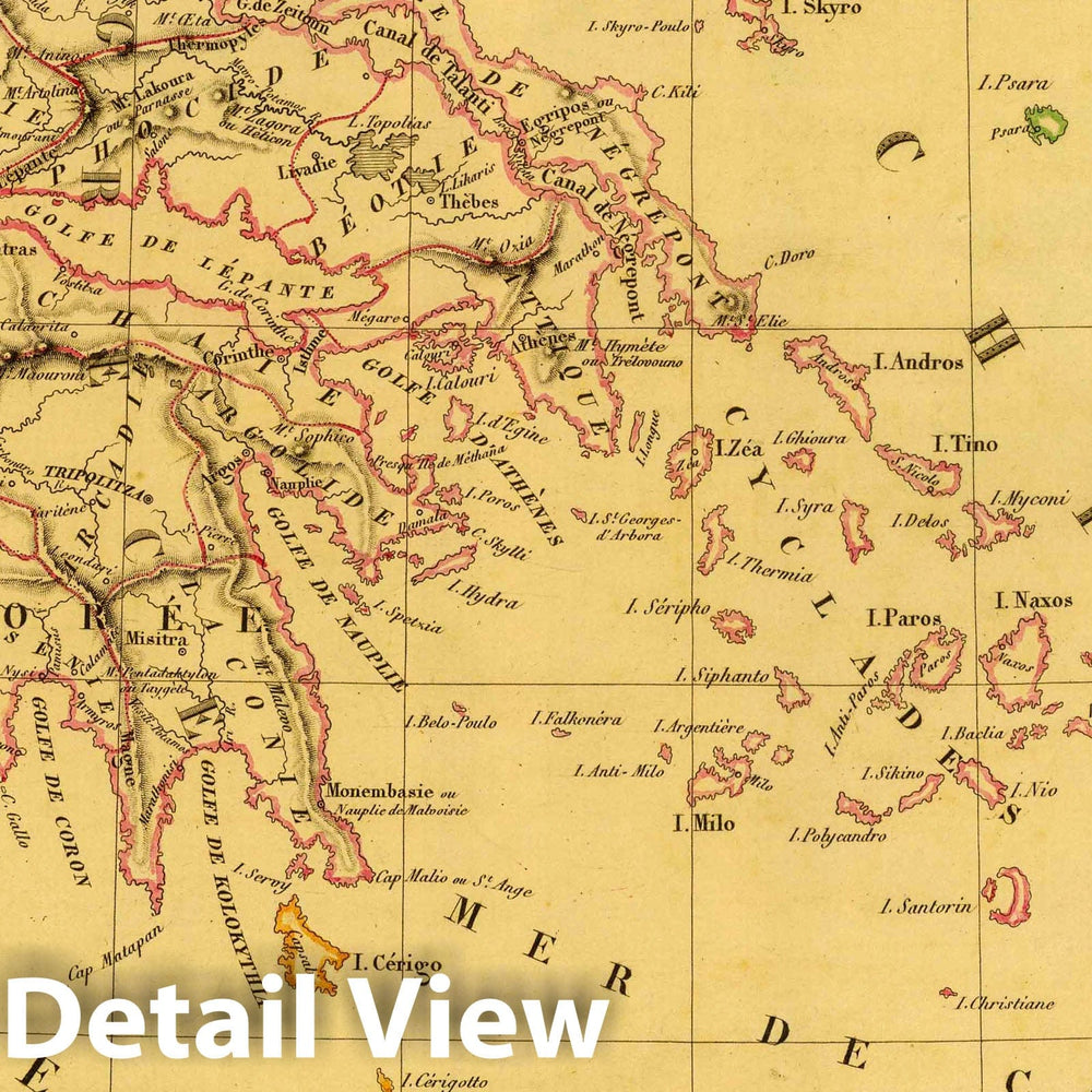 Historic Map : Greece, 1837 Grece et de l'Archipel. , Vintage Wall Art