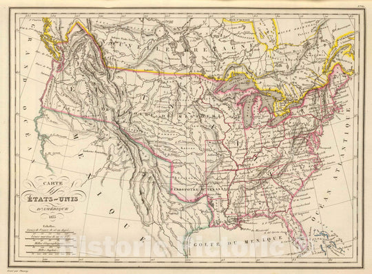 Historic Map : Mexico; United States, 1837 Etats-Unis d'Amerique, 1835. , Vintage Wall Art