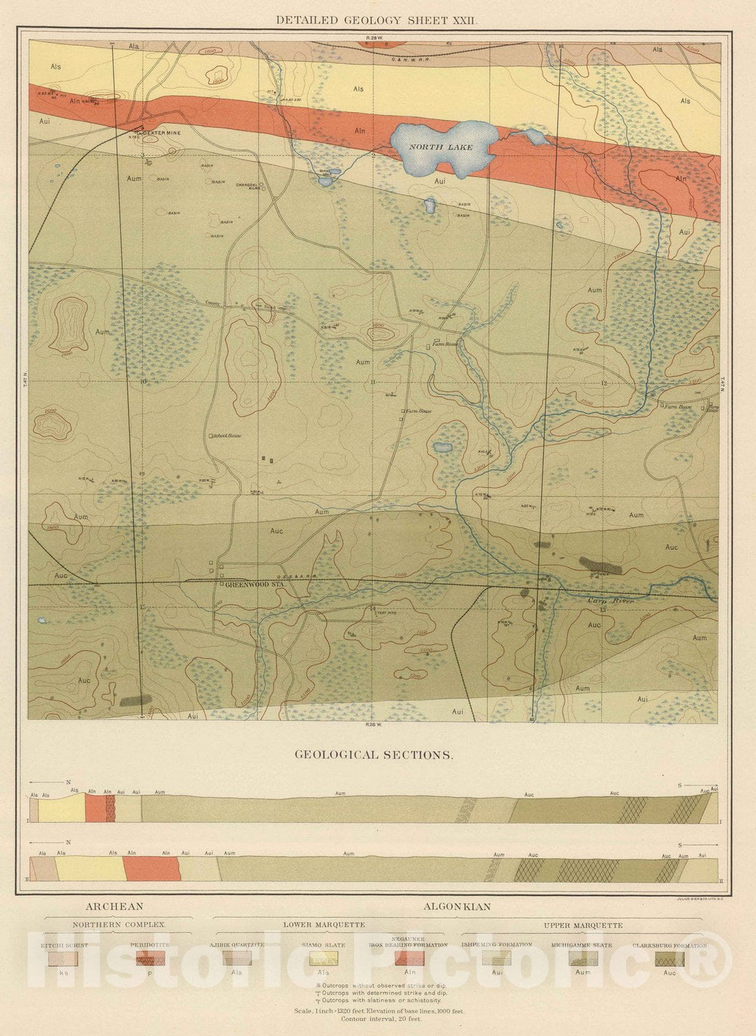 Historic Map : Geologic Atlas - 1896 Detailed Geology Sheet XXII. - Vintage Wall Art