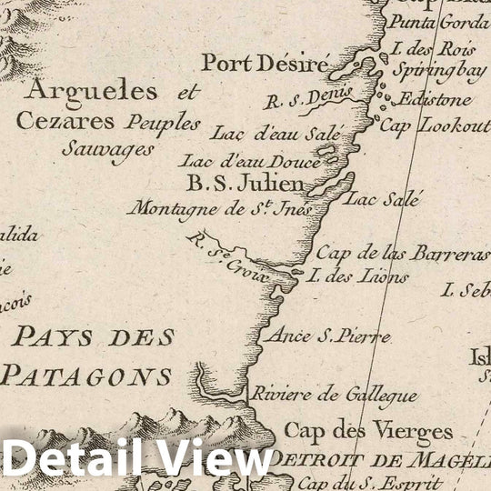 Historic Map : Argentina; Chile, 1764 Carte reduite de la partie la plus meridionale de I'Amerique. , Vintage Wall Art