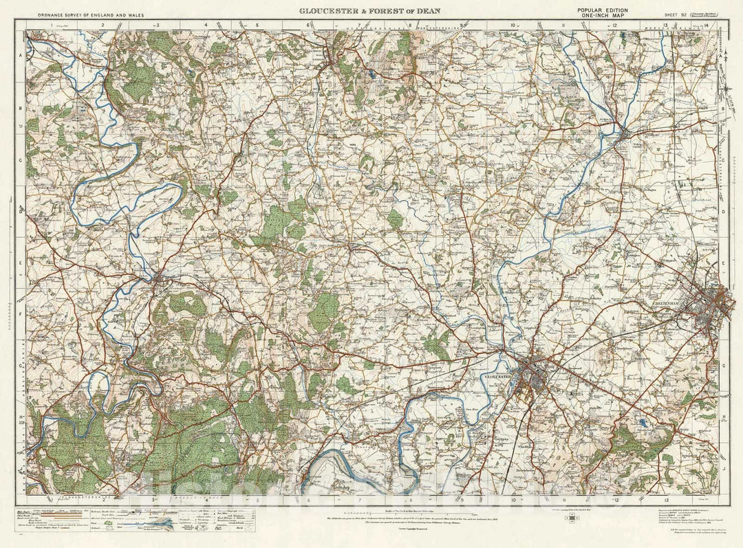 Historic Map : National Atlas - 1913 Sheet 92. Gloucester & Forest of Dean. - Vintage Wall Art