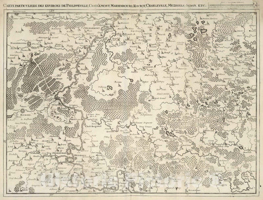 Historic Map : France, 1712 23. Carte particuliere des environs de Philippeville, Charlemont, Marienbourg, Rocroy, Charleville, Mezieres, Sedan, c. 1712. , Vintage Wall Art