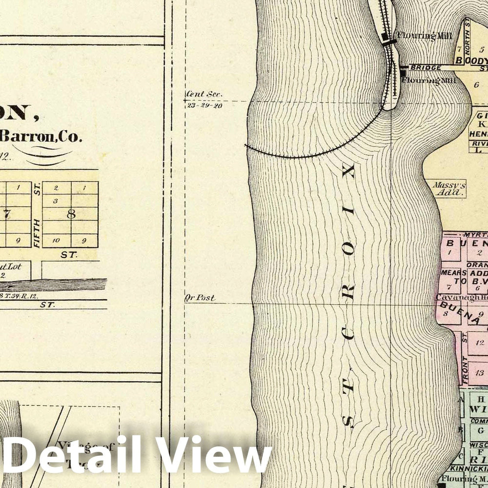 Historic Map : 1878 Hudson, Bayfield, Barron and River Falls. - Vintage Wall Art