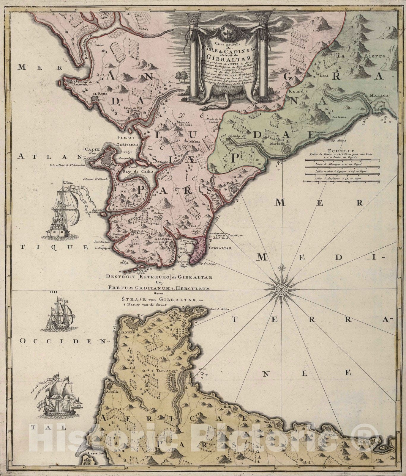 Historic Map : Gibraltar 1788 L'Isle de Cadix du Detroit de Gibraltar. , Vintage Wall Art