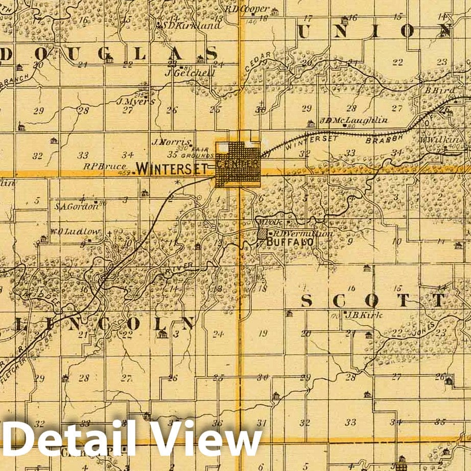 Historic Map : 1875 Map of Madison County, State of Iowa. - Vintage Wall Art