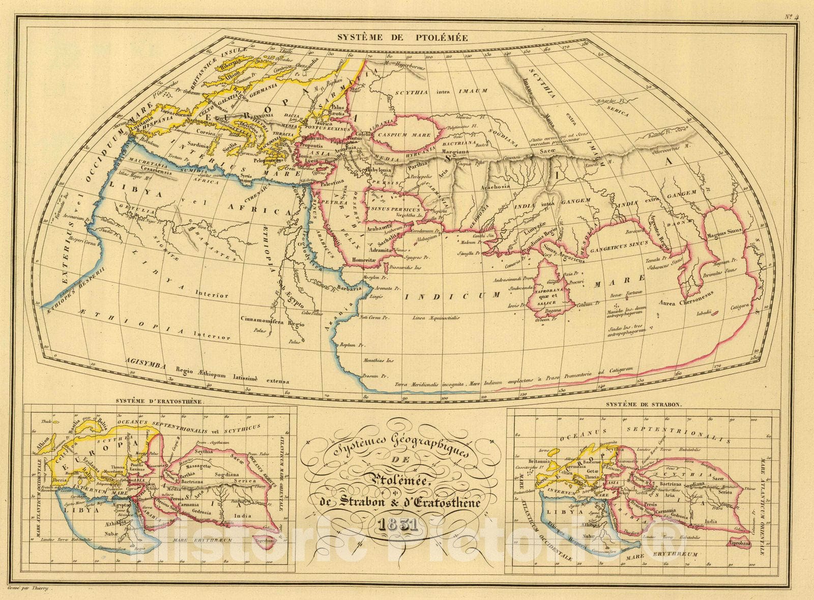 Historic Map : India; Turkey, Mediterranean 1837 Geographiques de Ptolemee, de Strabon & d'Eratosthene. , Vintage Wall Art