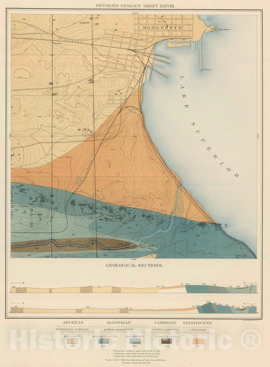 Historic Map : Geologic Atlas - 1896 Detailed Geology Sheet XXXVIII. - Vintage Wall Art