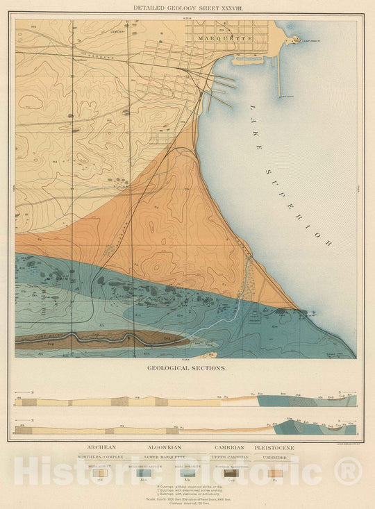 Historic Map : Geologic Atlas - 1896 Detailed Geology Sheet XXXVIII. - Vintage Wall Art