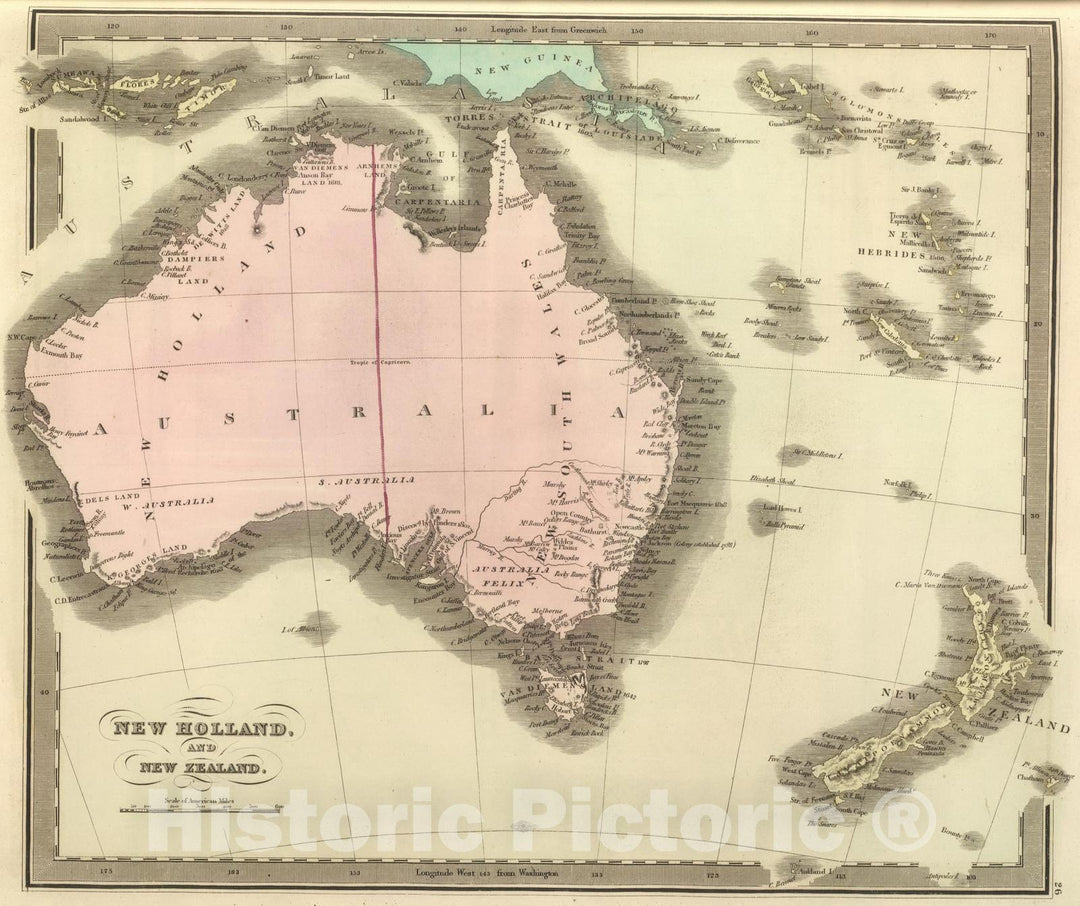 Historic Map : 1848 New Holland, And New Zealand. - Vintage Wall Art