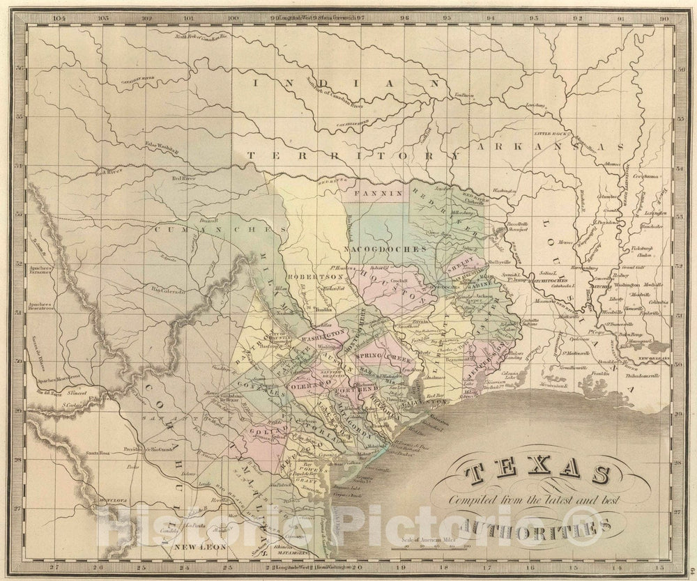 Historic Map : 1848 Texas. v2 - Vintage Wall Art