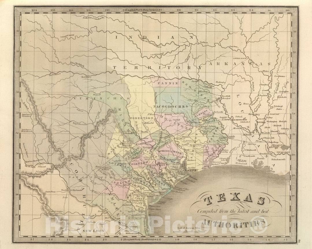 Historic Map : 1848 Texas. v2 - Vintage Wall Art