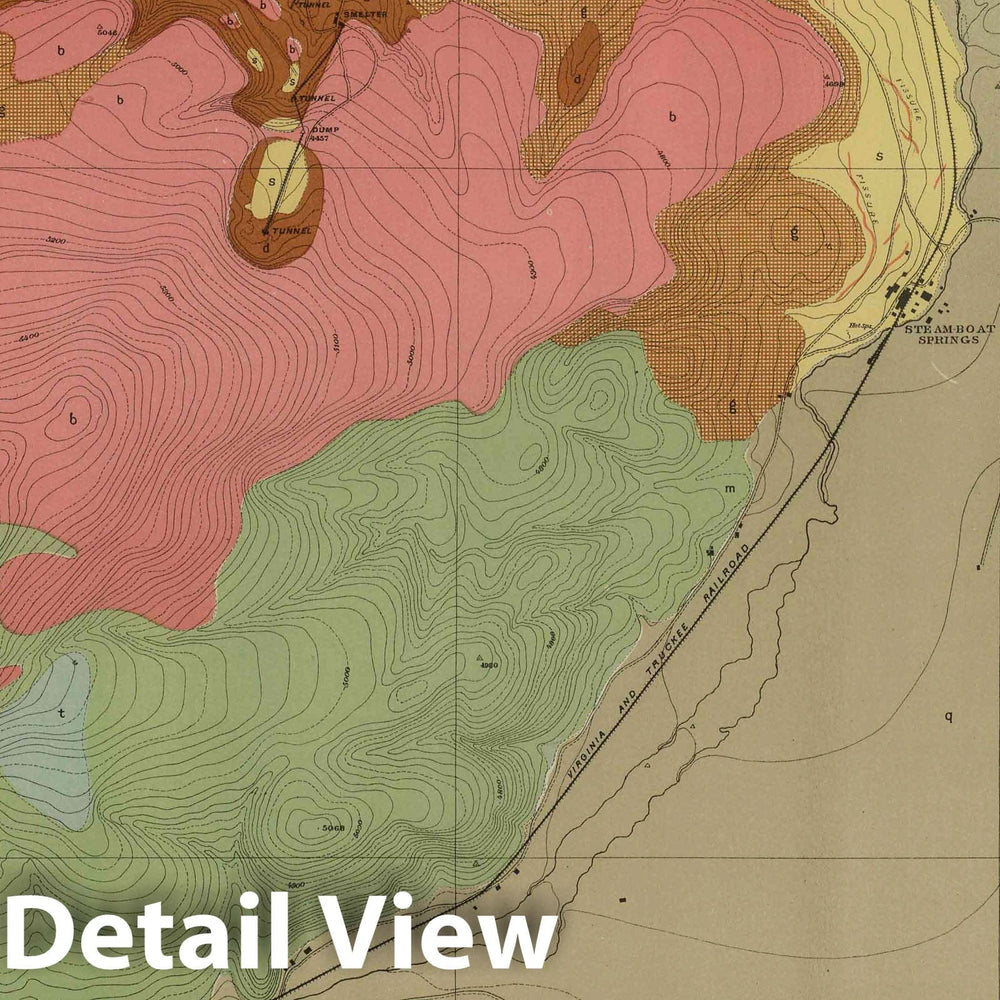 Historic Map : Geologic Atlas - 1887 Steam-Boat Springs, Nevada. - Vintage Wall Art