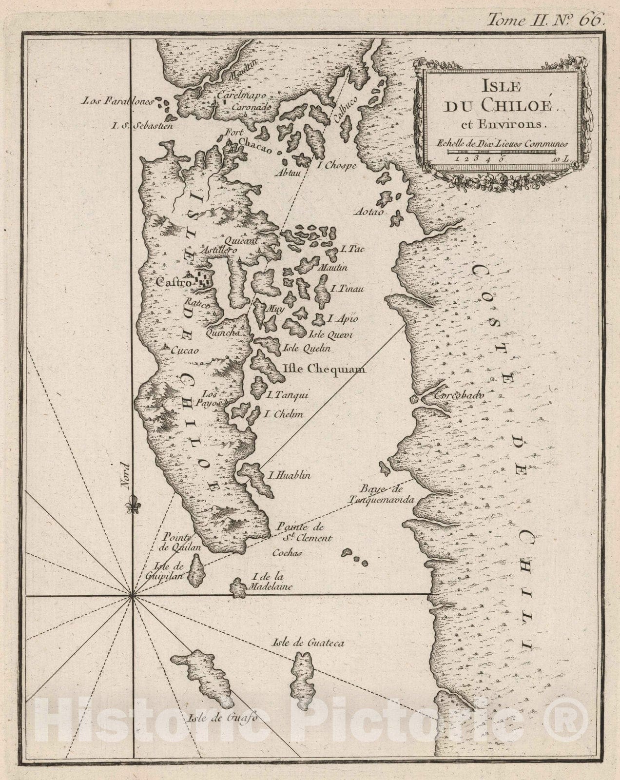 Historic Map : Chile, 1764 Isle du ChiIoe et environs. , Vintage Wall Art