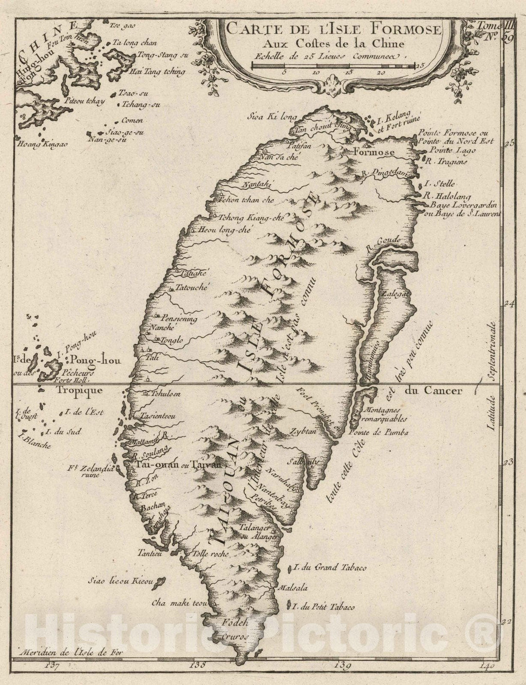 Historic Map : China; Taiwan, 1764 Carte de L'Isle Formose et aux costes de la Chine , Vintage Wall Art