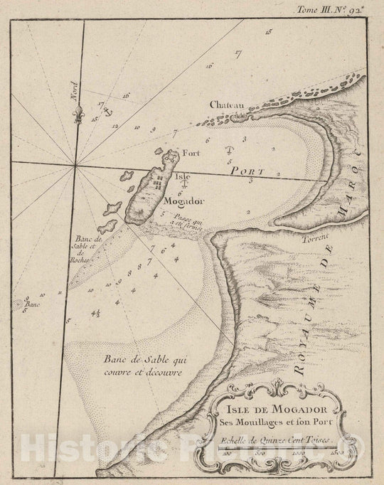 Historic Map : Morocco, North Africa 1764 Isle de Mogador ses Mouillages et son Port , Vintage Wall Art