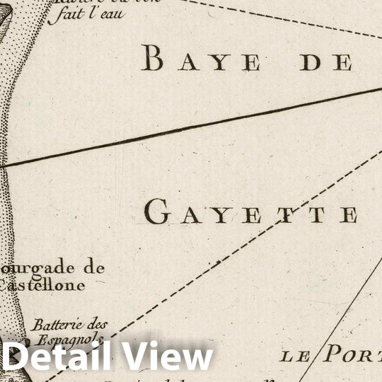 Historic Map : Italy, Mediterranean Region, Europe 1764 Plan de la ville et baye de Gayette , Vintage Wall Art