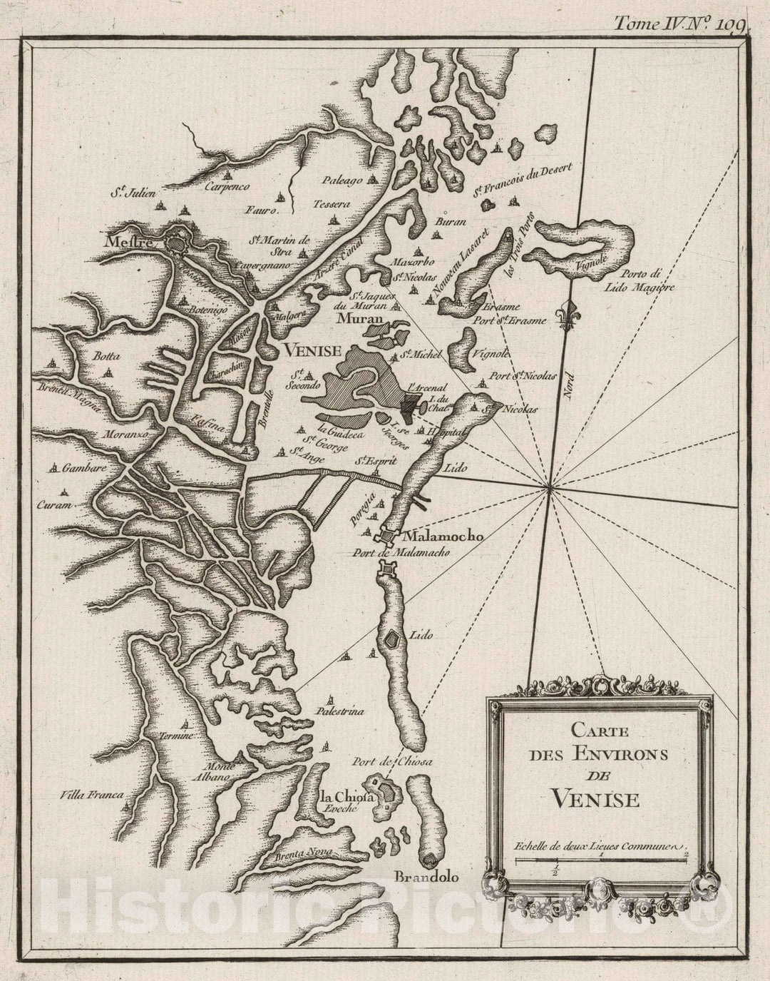 Historic Map : Italy , Venice (Italy), Region (Italy) 1764 Carte des environs de Venise. , Vintage Wall Art