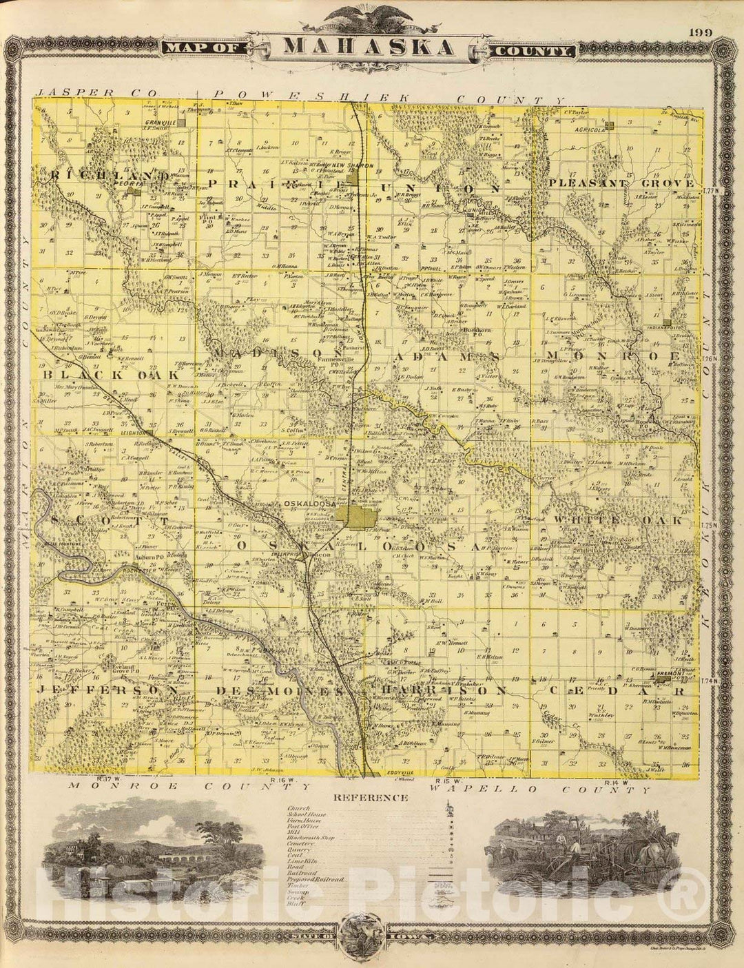 Historic Map : 1875 Map of Mahaska County, State of Iowa. - Vintage Wall Art