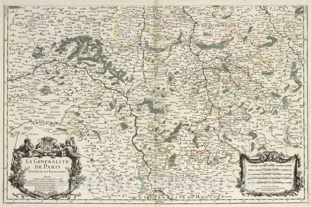 Historic Map : 1695 La Generalite de Paris (southern sheet). - Vintage Wall Art