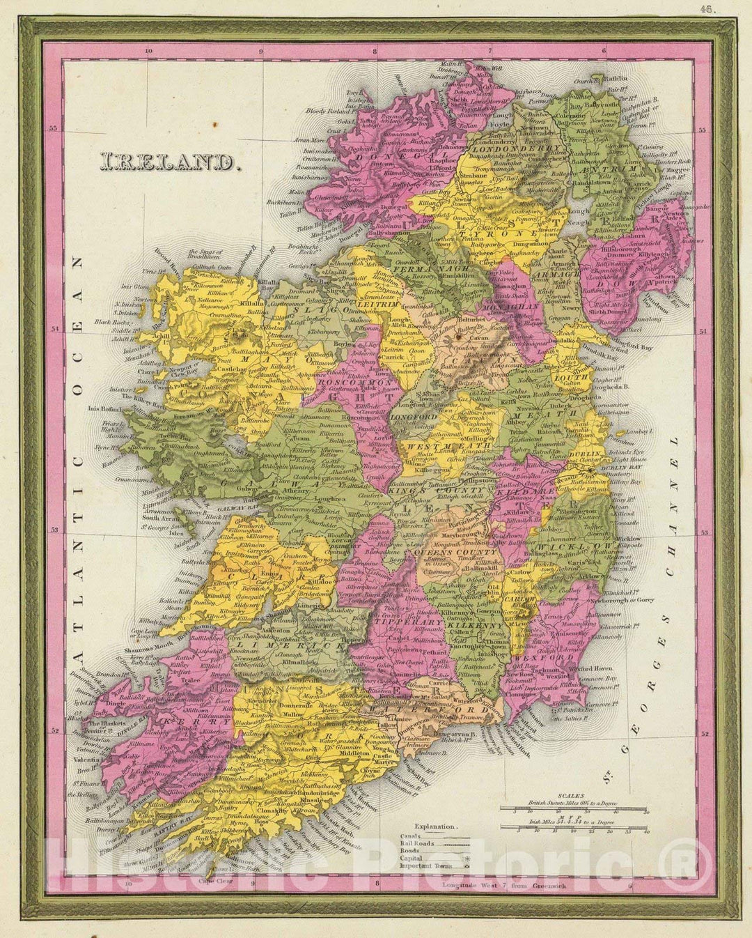 Historic Map : 1846 Ireland. - Vintage Wall Art