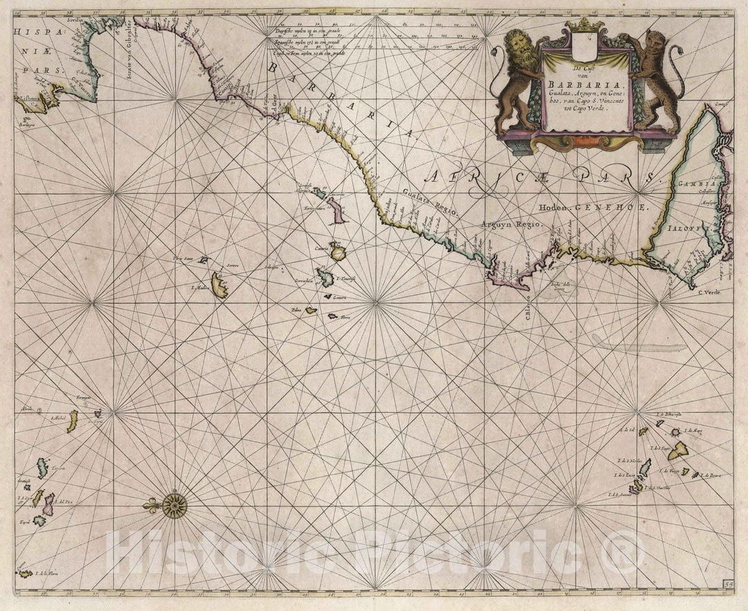 Historic Map : Senegal, West Africa 1667 De Cust van Barbaria. , Vintage Wall Art