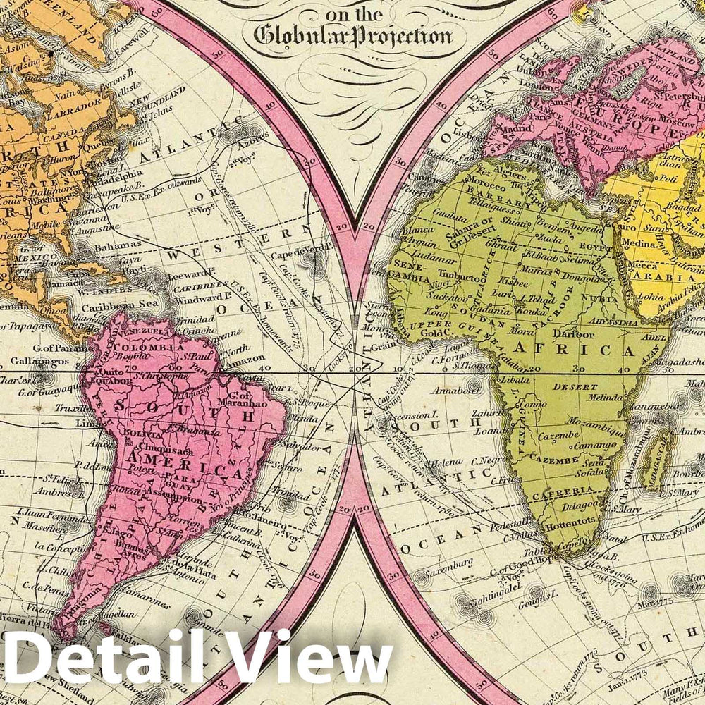 Historic Map : 1846 A New Map Of The World on the Globular Projection. - Vintage Wall Art