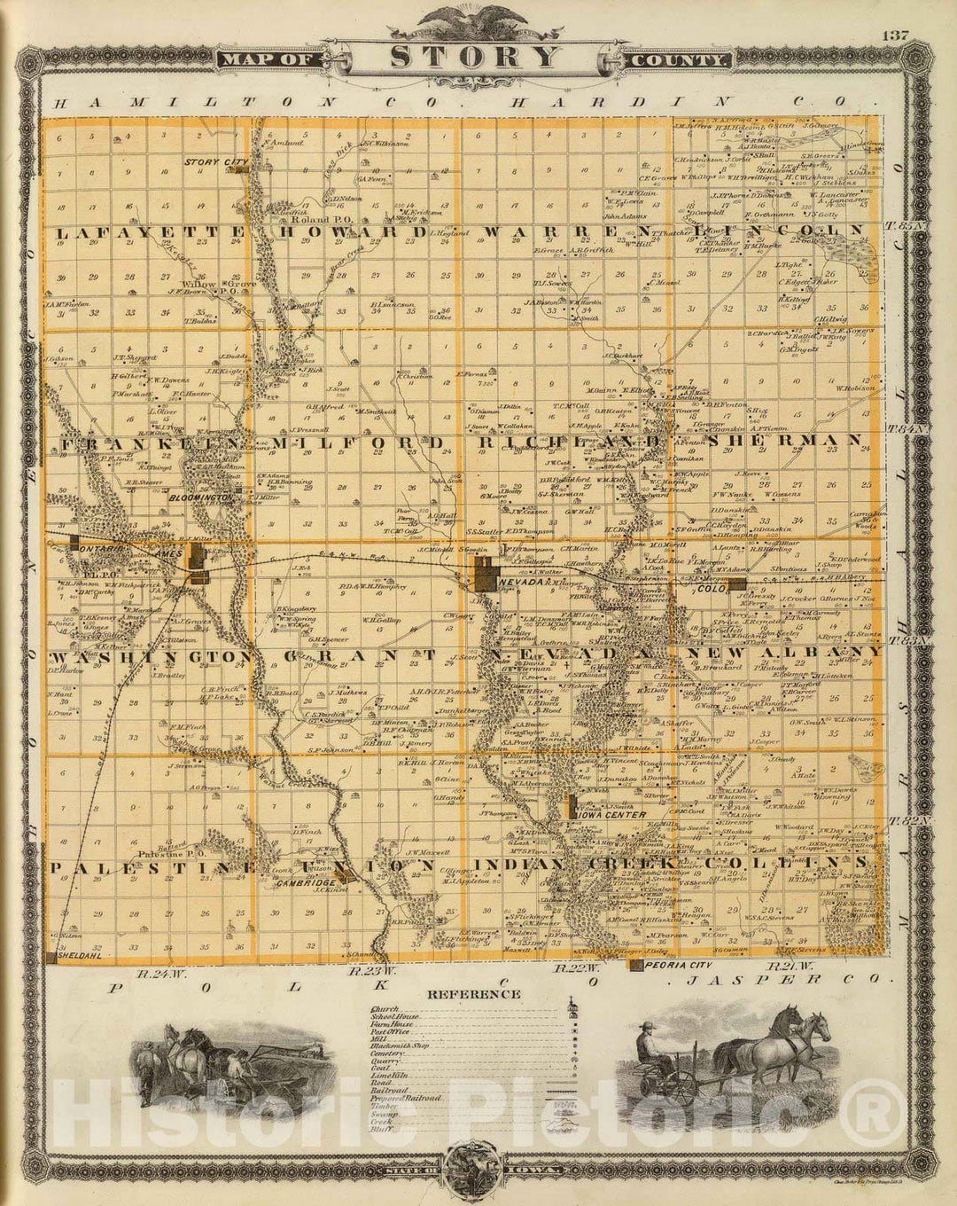 Historic Map : 1875 Map of Story County, State of Iowa. - Vintage Wall Art