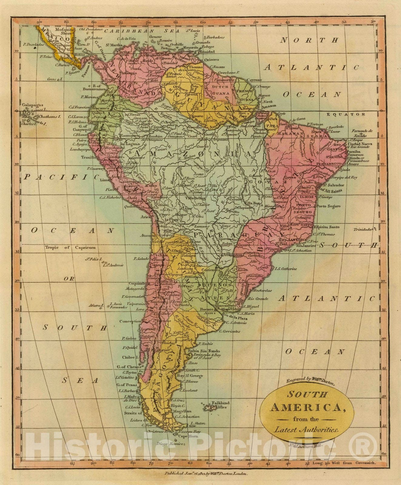 Historic Map : 1812 South America. - Vintage Wall Art