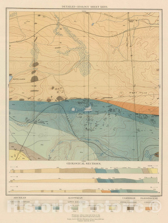 Historic Map : Geologic Atlas - 1896 Detailed Geology Sheet XXXVI. - Vintage Wall Art