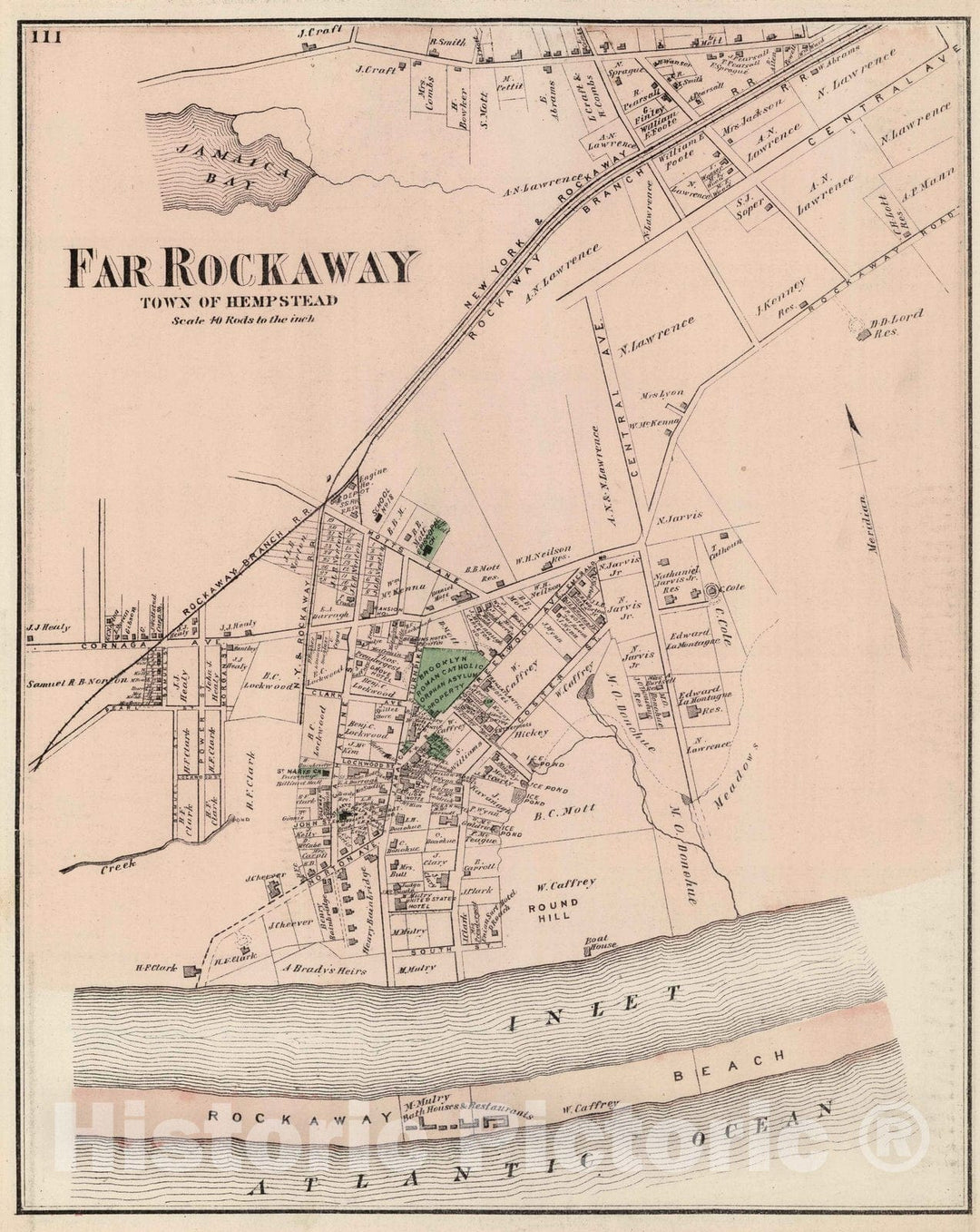 Historic Map : 1873 Far Rockaway, in Hempstead. Long Island. - Vintage Wall Art